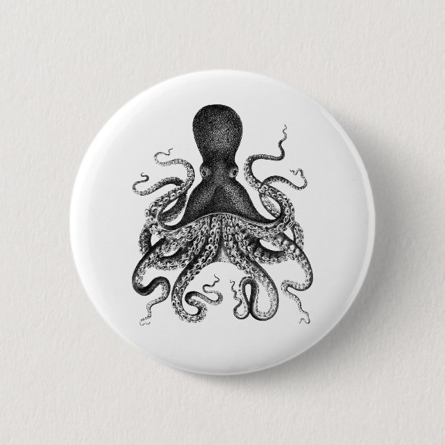 Bóton Redondo 5.08cm Botão de Octopus Vintage (Frente)