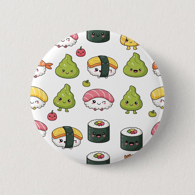 Bóton Redondo 5.08cm Botão de Padrão de Sushi Kawaii Fofo | Prendedor d (Frente)