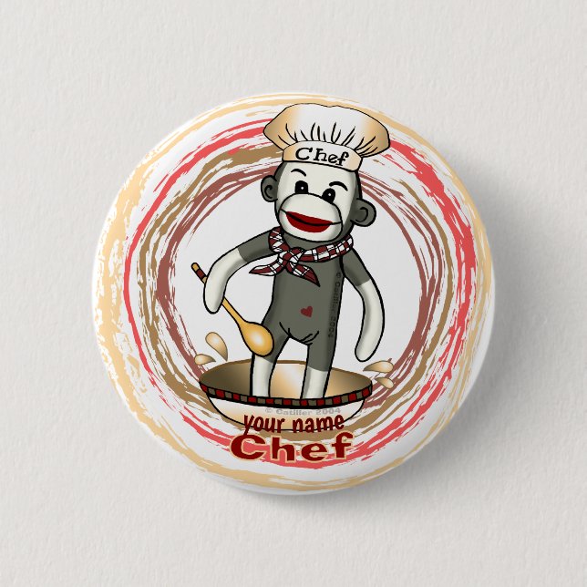 Bóton Redondo 5.08cm Botão de pin do Chef Sock Monkey (Frente)