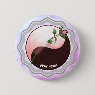 Bóton Redondo 5.08cm Botão de pin yin yang Rosa Vermelha