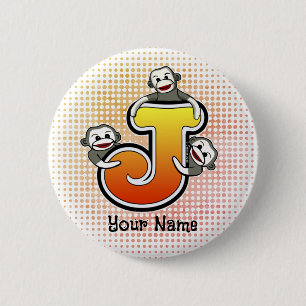 Bóton Redondo 5.08cm Botão de pino personalizado Monograma J Sock Monke