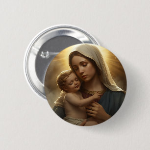 Bóton Redondo 5.08cm Botão de Prendedor da Fé Cristã Mãe Maria e Jesu