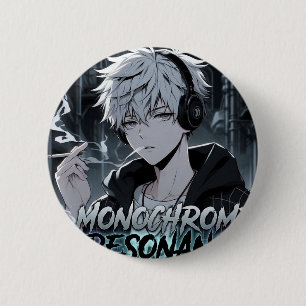 Bóton Redondo 5.08cm Botão de Rapaz Anime Urbano de Ressonância Monocro