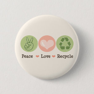 Bóton Redondo 5.08cm Botão de Reciclar Peace Love