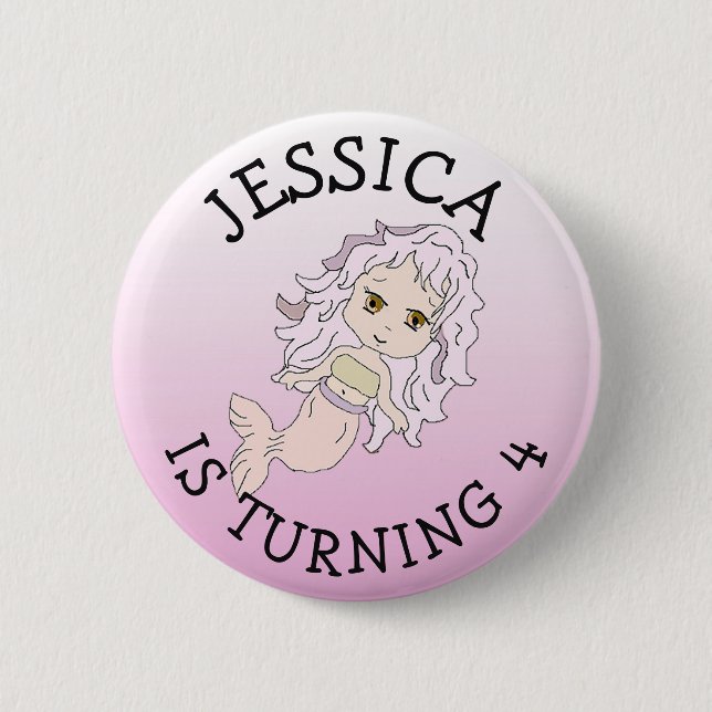 Bóton Redondo 5.08cm Botão de Sereia Rosa-Rosa Personalizada (Frente)