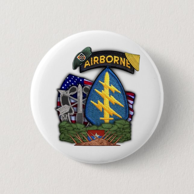 Bóton Redondo 5.08cm Botão de veteranos de boinas verdes para forças es (Frente)