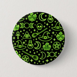 Bóton Redondo 5.08cm Botão de Witchcraft Gótico Neon Verde Brilhante