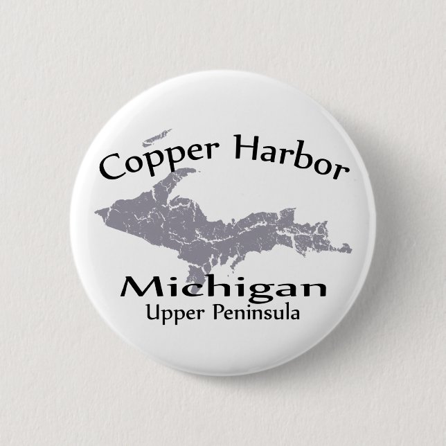 Bóton Redondo 5.08cm Botão Design do Mapa de Cobre Harbor Michigan (Frente)