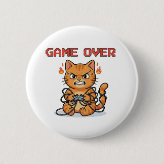 Bóton Redondo 5.08cm Botão Divertido de Gato Gamer Fim de Jogo