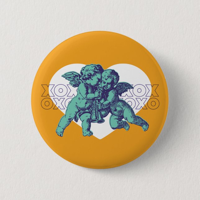 Bóton Redondo 5.08cm Botão do Coração do Anjo Verde/Laranja (Frente)