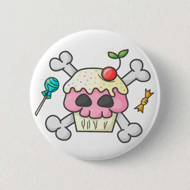 Bóton Redondo 5.08cm Botão do cupcake do crânio (Frente)