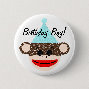 Bóton Redondo 5.08cm Botão do menino do aniversário do macaco da peú