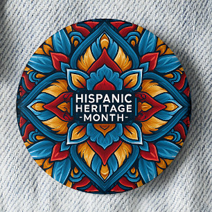 Bóton Redondo 5.08cm Botão do Mês da Herança Hispânica de Azulejo Talav