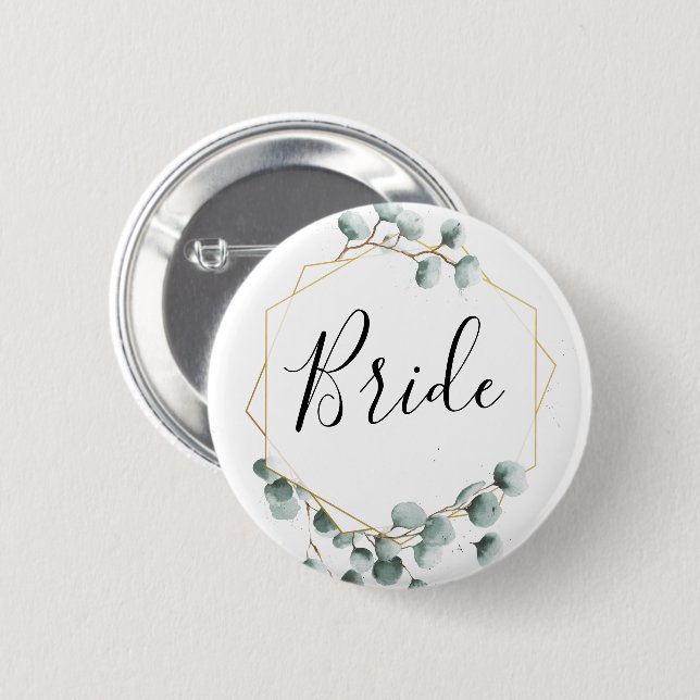 Bóton Redondo 5.08cm Botão do Partido Bridal Eucalyptus Greenery - Noiv (Frente & Verso)