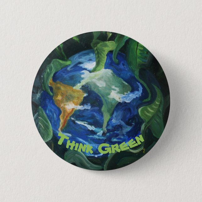 Bóton Redondo 5.08cm Botão do pense verde (Frente)