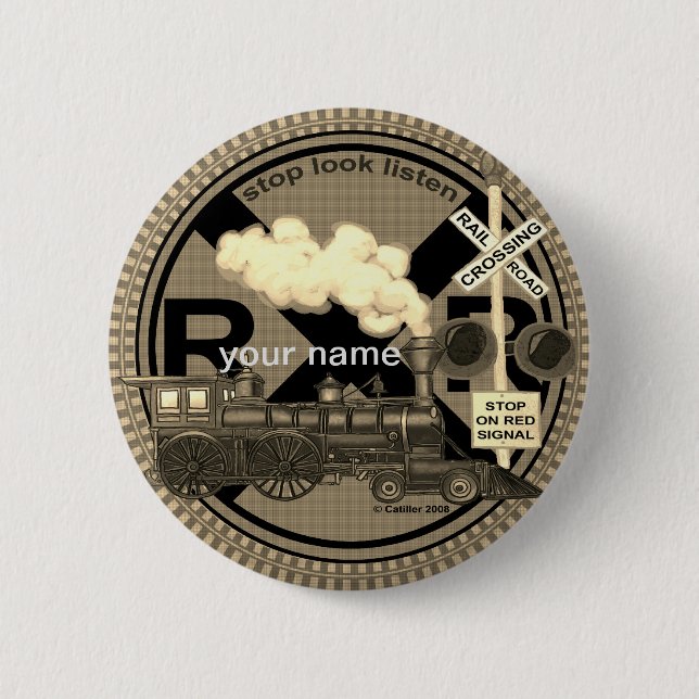 Bóton Redondo 5.08cm Botão do pino do comboio antigo (Frente)