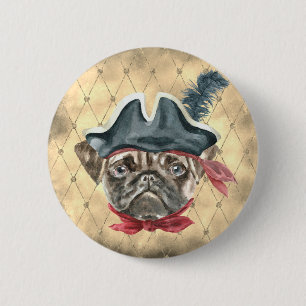Bóton Redondo 5.08cm Botão do Pirata Pug de Cara Preta