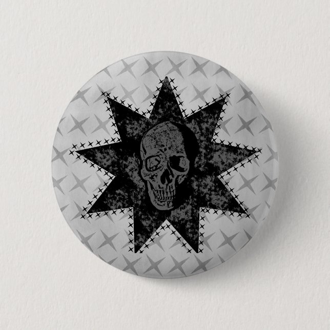 Bóton Redondo 5.08cm Botão do Punk Skull (Cinza) (Frente)
