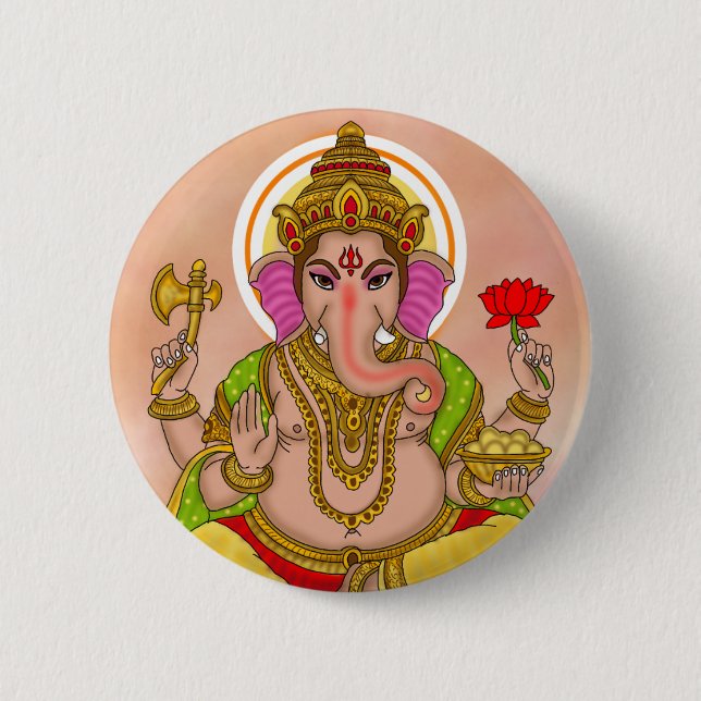 Bóton Redondo 5.08cm Botão do Senhor Ganesha (Frente)