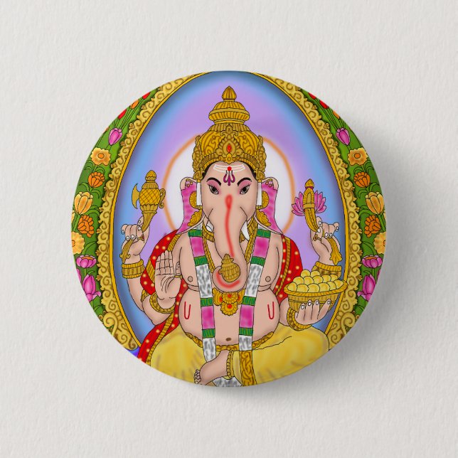 Bóton Redondo 5.08cm Botão do Senhor Ganesha (Frente)