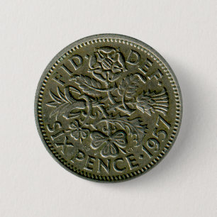 Bóton Redondo 5.08cm Botão do sixpence de 1957 Ingleses