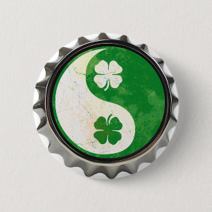 Bóton Redondo 5.08cm Botão do trevo de Yin Yang do irlandês