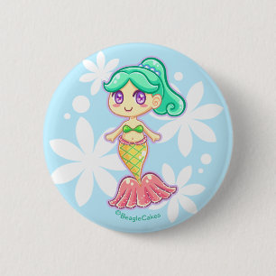 Bóton Redondo 5.08cm Botão doce de Pinback da sereia (cerceta)