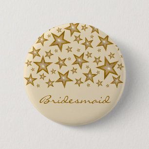 Bóton Redondo 5.08cm Botão "Dourado" Stars 'Bridesmaid' creme
