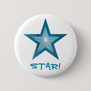 Bóton Redondo 5.08cm Botão 'ESTRELA!' Blue Star branco
