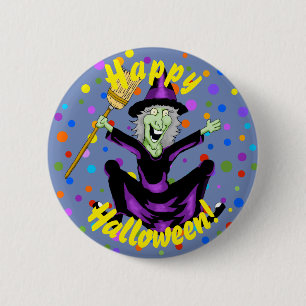 Bóton Redondo 5.08cm Botão Feliz Bruxo de Halloween
