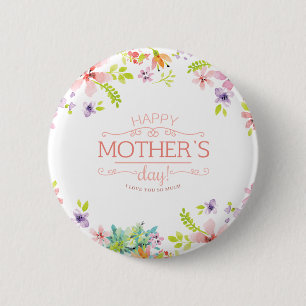 Bóton Redondo 5.08cm Botão feliz floral elegante do Pin do dia das mã