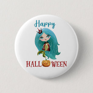 Bóton Redondo 5.08cm Botão Feliz Halloween Menina Sereia Assustadora bo