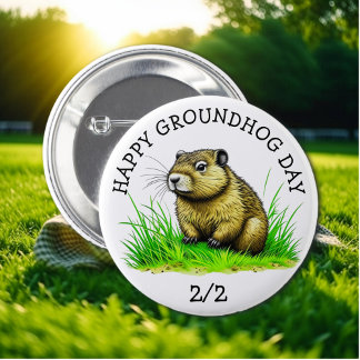 Bóton Redondo 5.08cm Botão Feriado Feliz Dia de Marmota