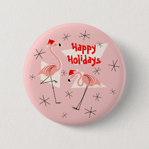 Bóton Redondo 5.08cm botão Flamingo Santas Pink Happy Holidays
