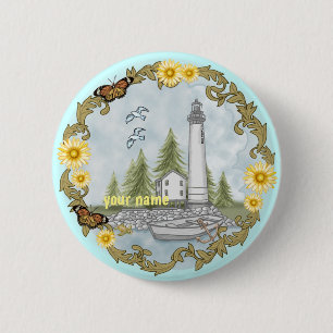 Bóton Redondo 5.08cm Botão Floral Alabama Lighthouse pin