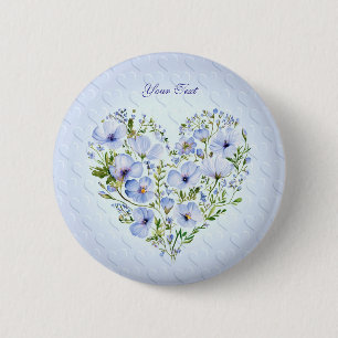 Bóton Redondo 5.08cm Botão Floral de Coração Azul