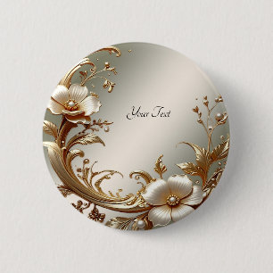 Bóton Redondo 5.08cm Botão Floral Dourado