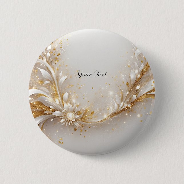 Bóton Redondo 5.08cm Botão Floral em Ouro Branco (Frente)