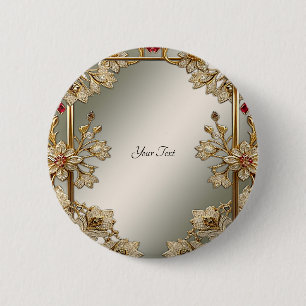 Bóton Redondo 5.08cm Botão Floral Ornamentado Dourado