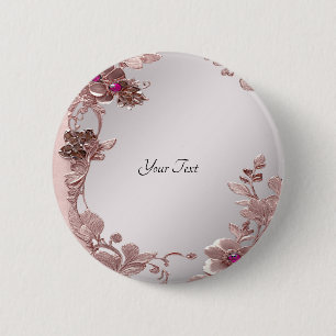 Bóton Redondo 5.08cm Botão Floral Ornamentado Rosa