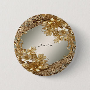 Bóton Redondo 5.08cm Botão Floral Ornate Dourado Moderno