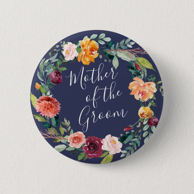 Bóton Redondo 5.08cm Botão Floral Paprika Borgonha Mãe do Noivo (Frente)
