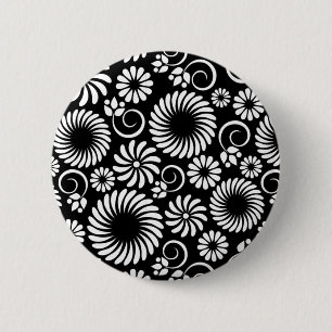 Bóton Redondo 5.08cm Botão floral preto e branco