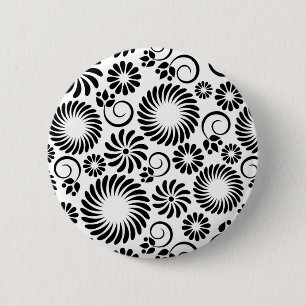 Bóton Redondo 5.08cm Botão floral preto e branco