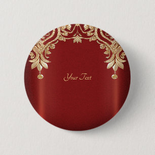 Bóton Redondo 5.08cm Botão Floral Vermelho Dourado Moderno