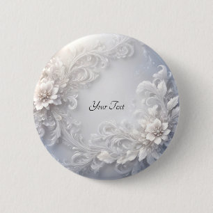 Bóton Redondo 5.08cm Botão Floreado Branco