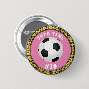 Bóton Redondo 5.08cm Botão - Futebol - Adicionar Nome e Número - Rosa