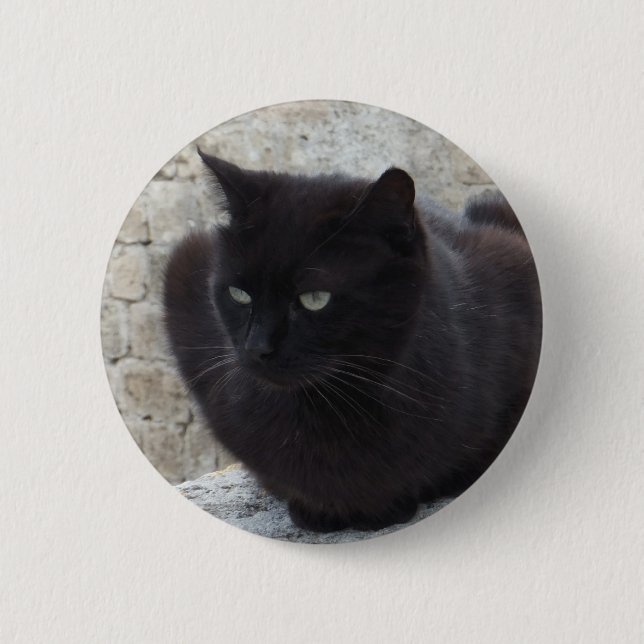 Bóton Redondo 5.08cm Botão Gato Negro (Frente)