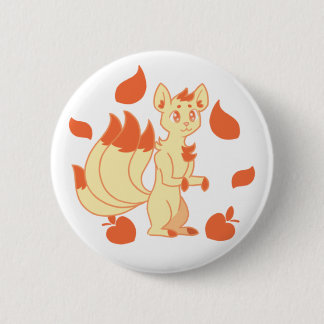Bóton Redondo 5.08cm Botão kitsune de pêssego creme nas folhas de outon