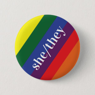 Bóton Redondo 5.08cm Botão LGBT Rainbow Pride Flag Pronoun